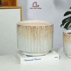 Chậu gốm sứ men hỏa biến hình trụ.