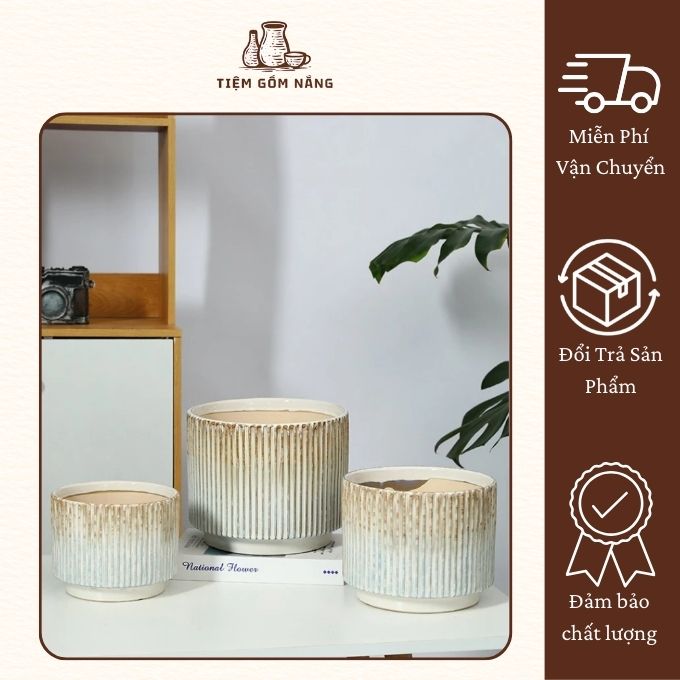 chậu gốm sứ men hỏa biến hình trụ.