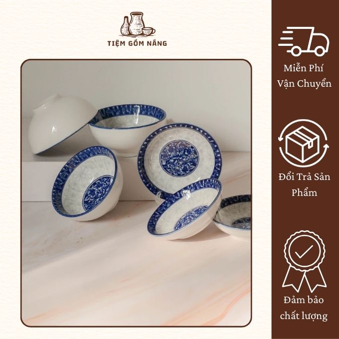 Bát gốm sứ hoa xanh lam đẹp.
